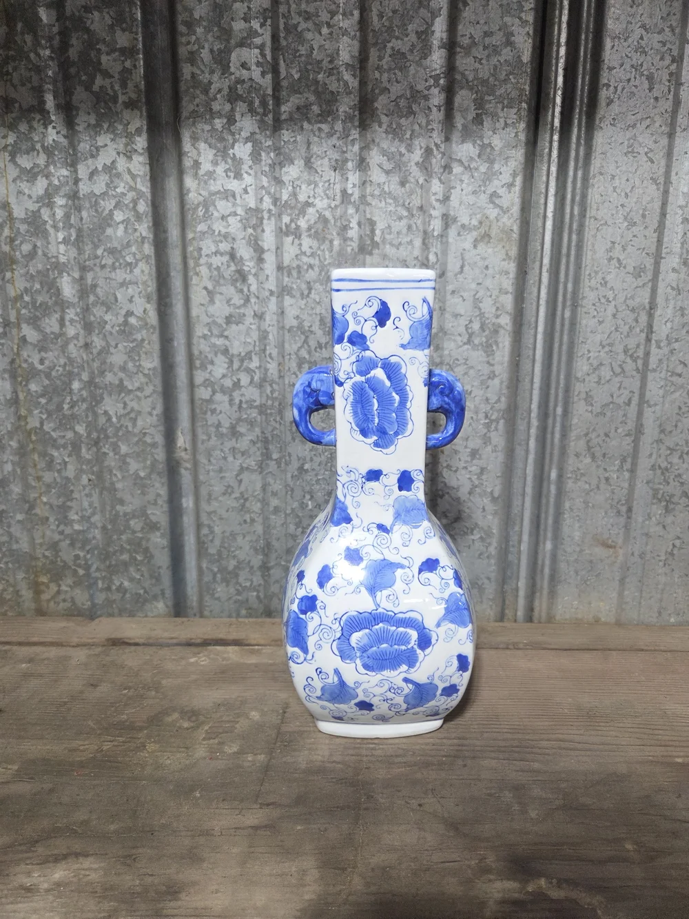Blue and White Floral Porcelain Vase